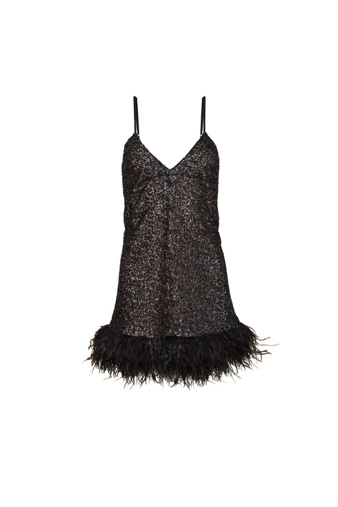 Mini Vestido Plumas Negro